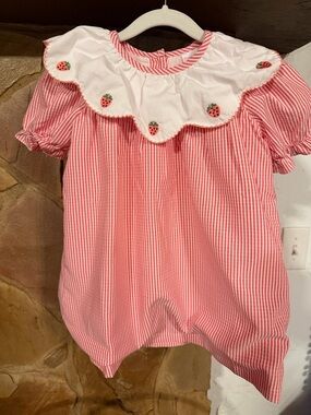 Stitchy Fish Seersucker Strawberry Bubble Dress